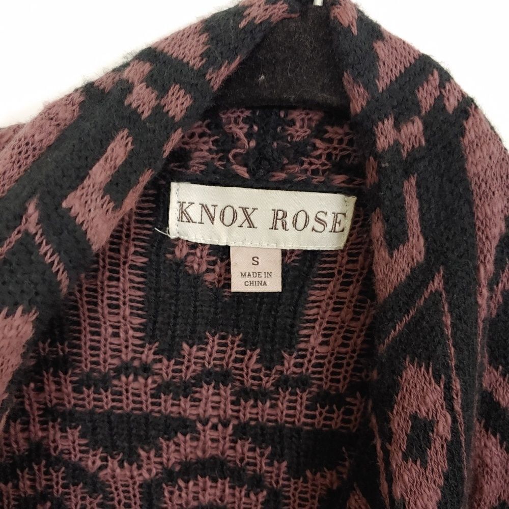 Knox Rose Chunky Knit Open Cardigan Sweater Purple Black Aztec Print Size Small - Picture 4 of 5